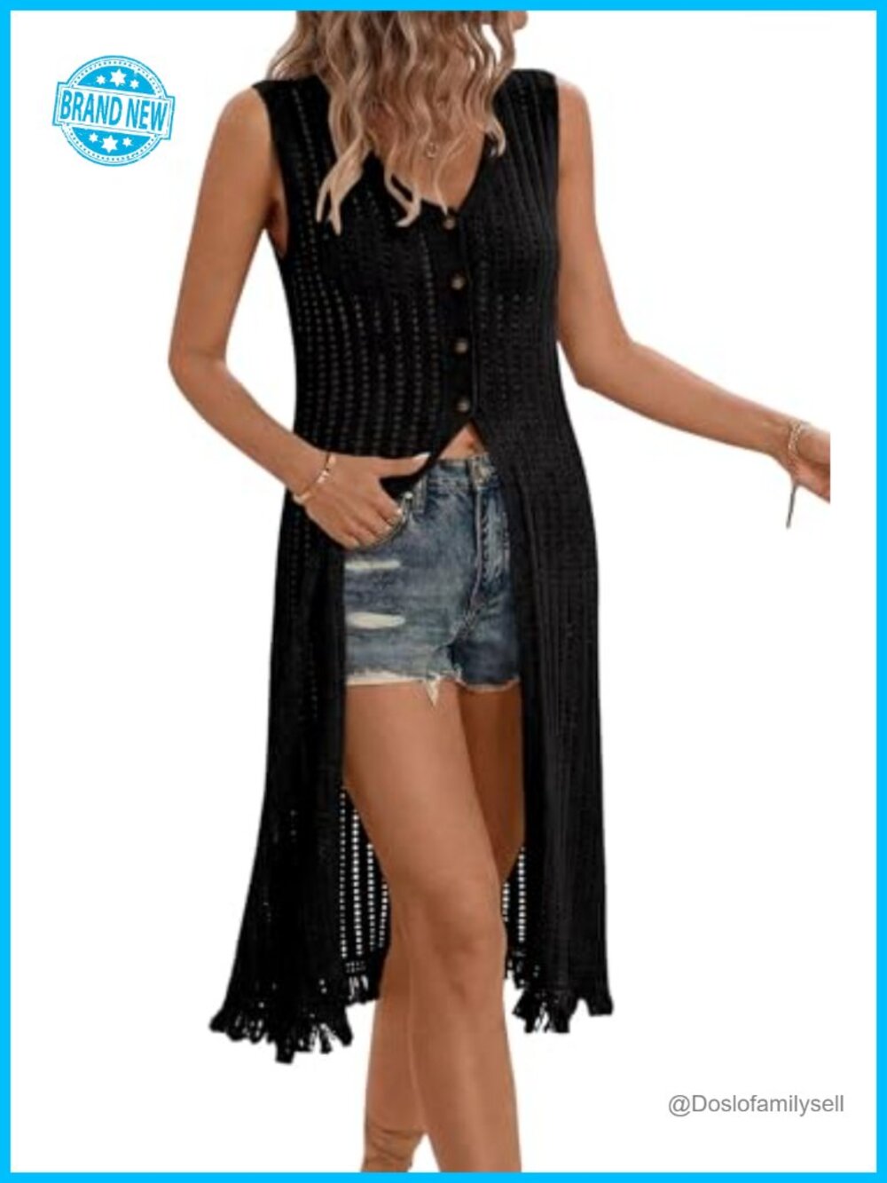 Crochet Knit Vest Dress Button Wrap Beach Swimsuit Cover Up Fringe Kimono